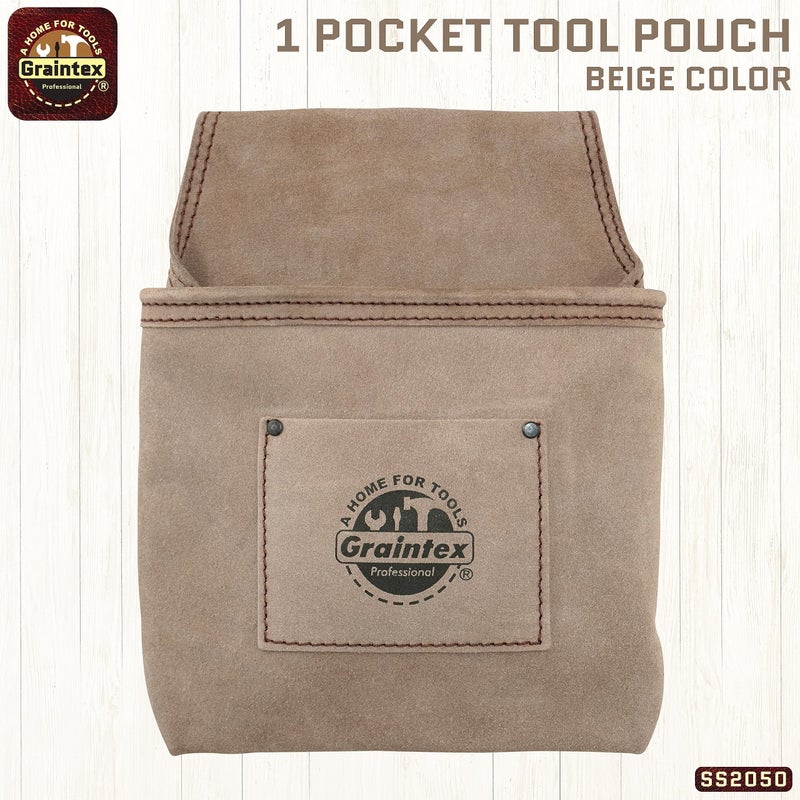 Graintex SS2050 One Pocket Nail & Tool Pouch Beige Color Suede Leather for Constructors, Electricians, Plumbers, Handymen - Image 2